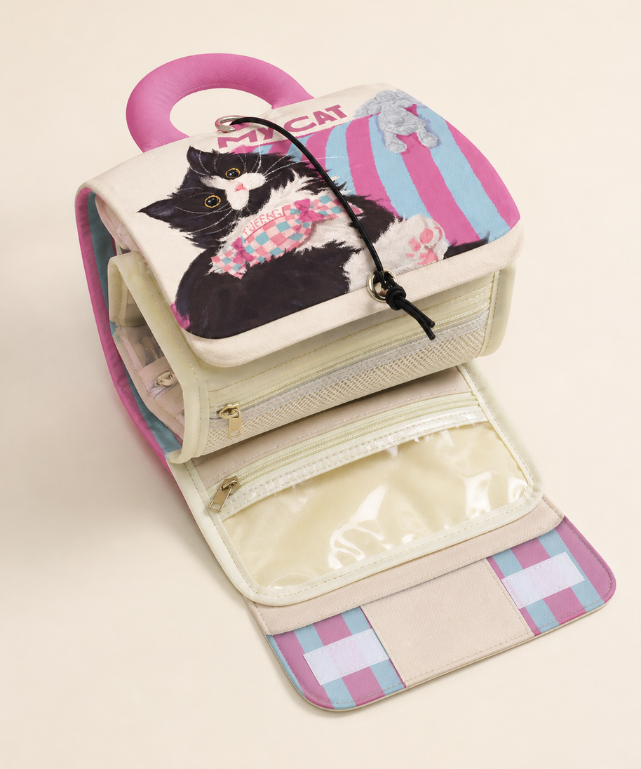 Cow Cat and Bunny Folding Cosmetic Bag — interior detail
