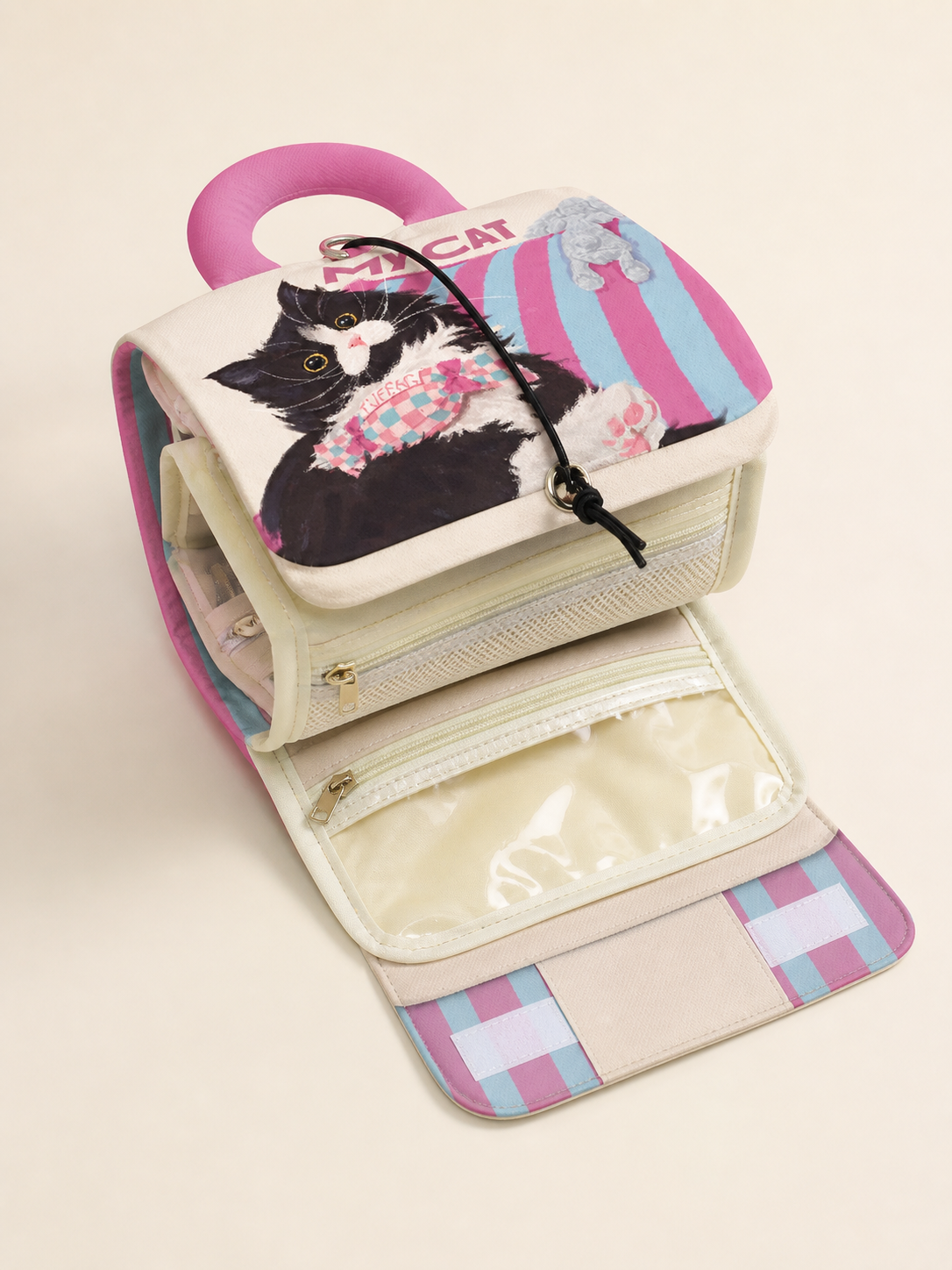 Cow Cat and Bunny Folding Cosmetic Bag — interior detail