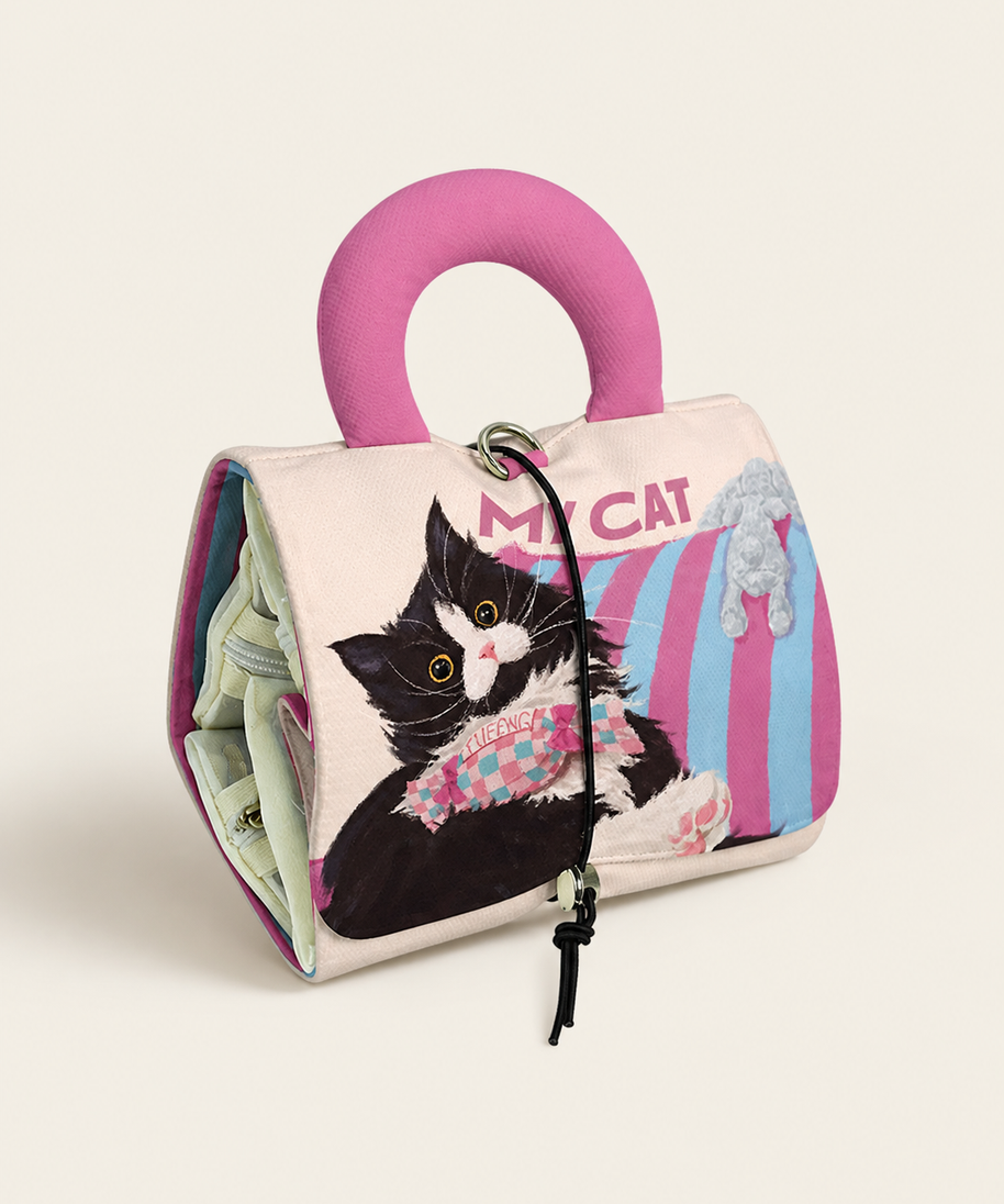 Cow Cat and Bunny Folding Cosmetic Bag — back and construction detail