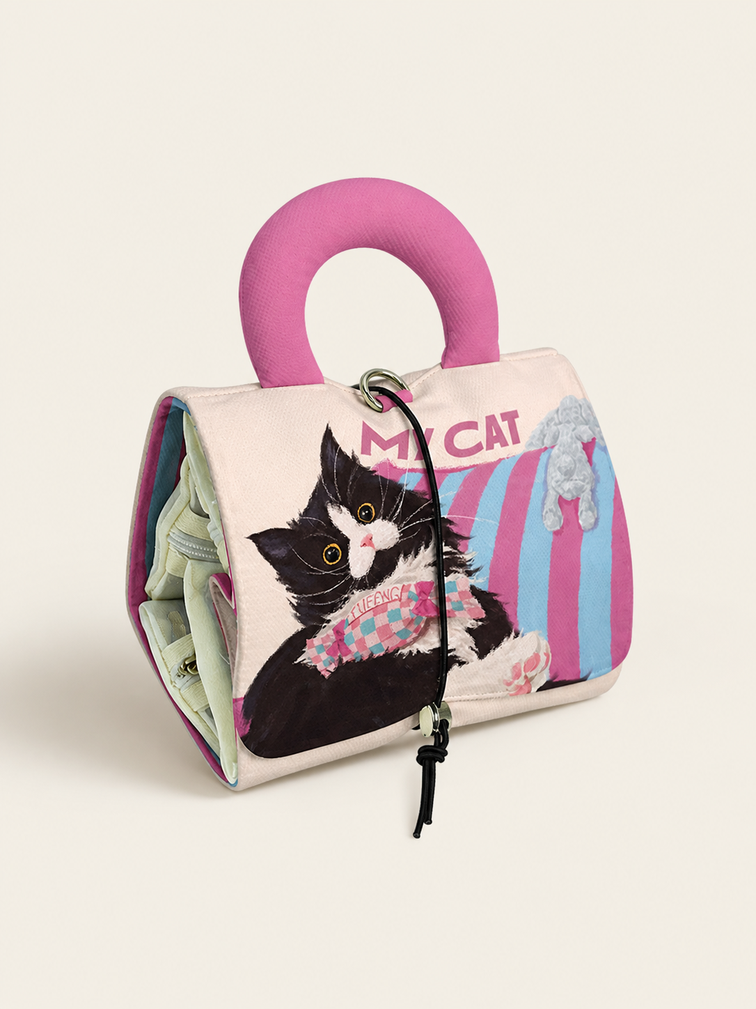 Cow Cat and Bunny Folding Cosmetic Bag — back and construction detail