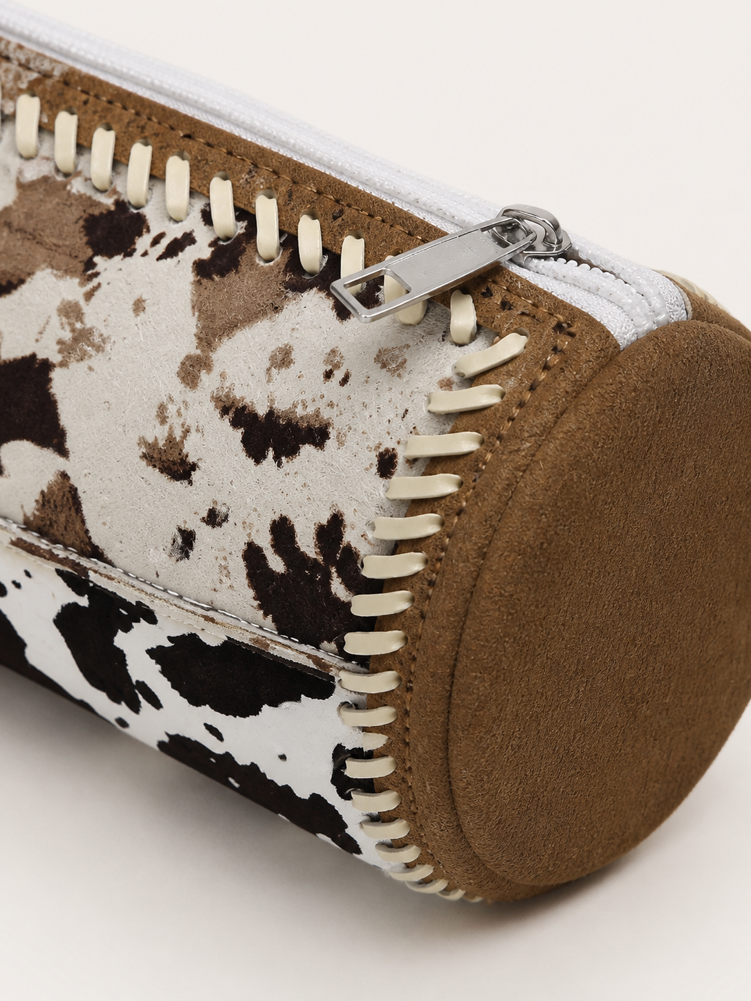 Cow Marble Canvas Round Pencil Case — artwork and material detail