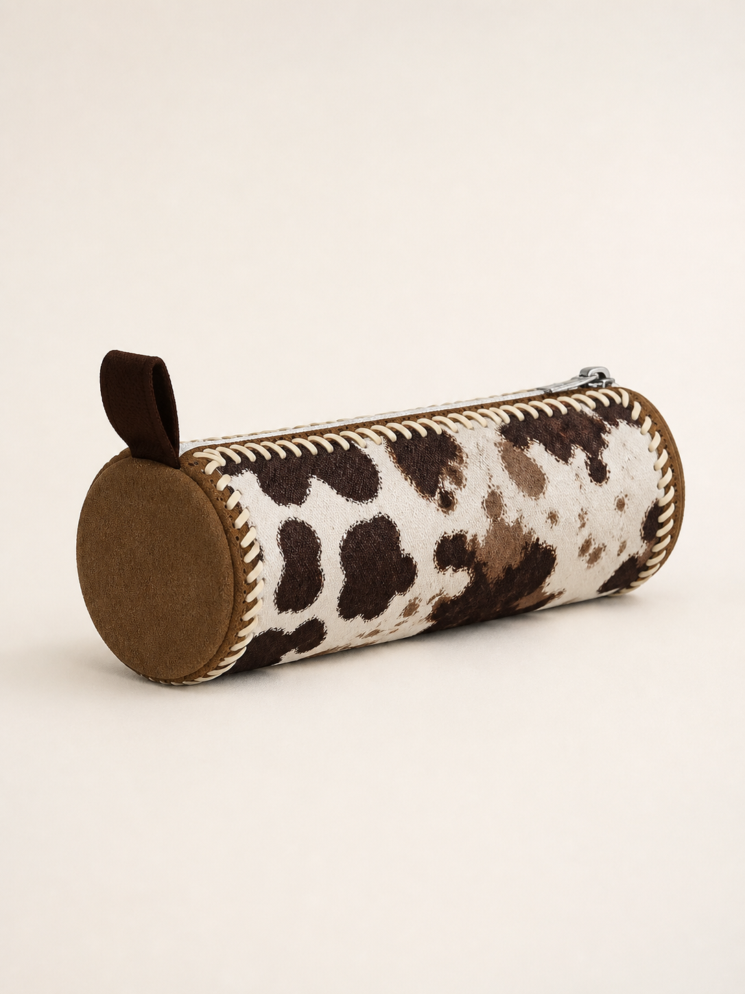 Cow Marble Canvas Round Pencil Case — side construction detail