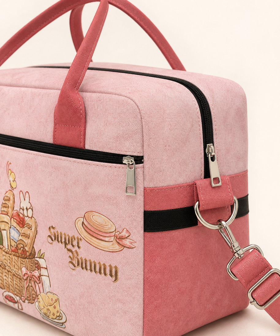 Cupcake Bunny Canvas Travel Bag — strap and handle detail
