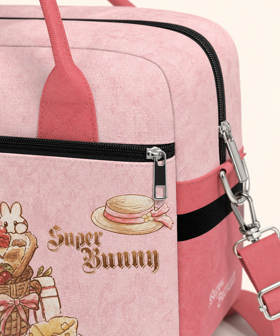 Cupcake Bunny Canvas Travel Bag — zipper detail