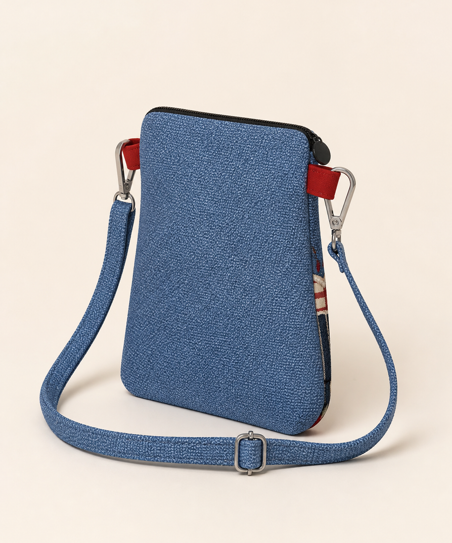 Denim Apple Dog Canvas Phone Bag — back view