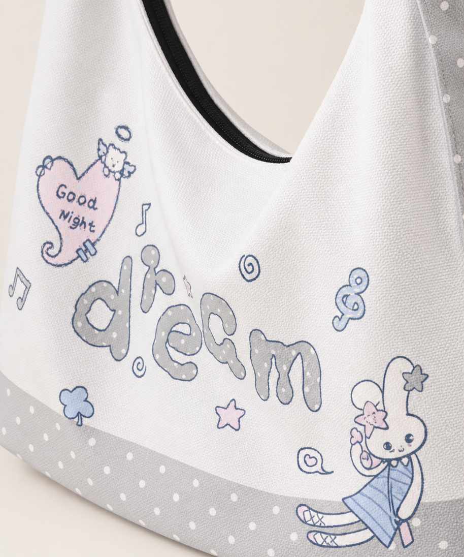 Dot Bunny Canvas Crossbody Bag — artwork detail
