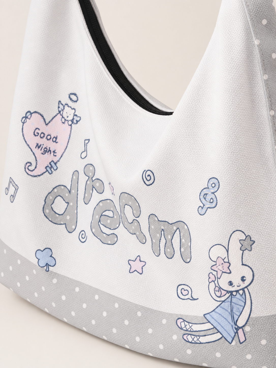 Dot Bunny Canvas Crossbody Bag — artwork detail