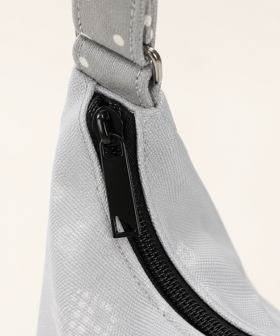 Dot Bunny Canvas Crossbody Bag — zipper detail
