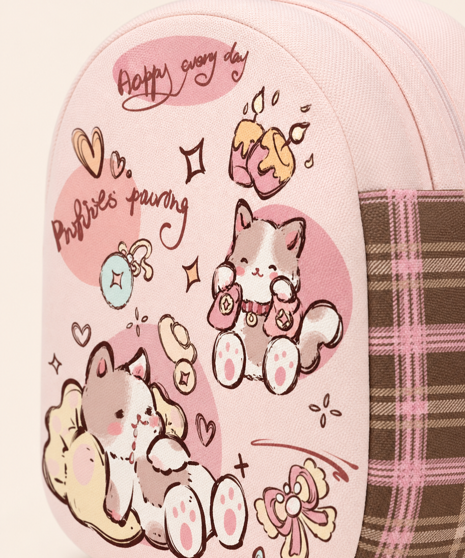Feast Cat Canvas Backpack — artwork and material detail
