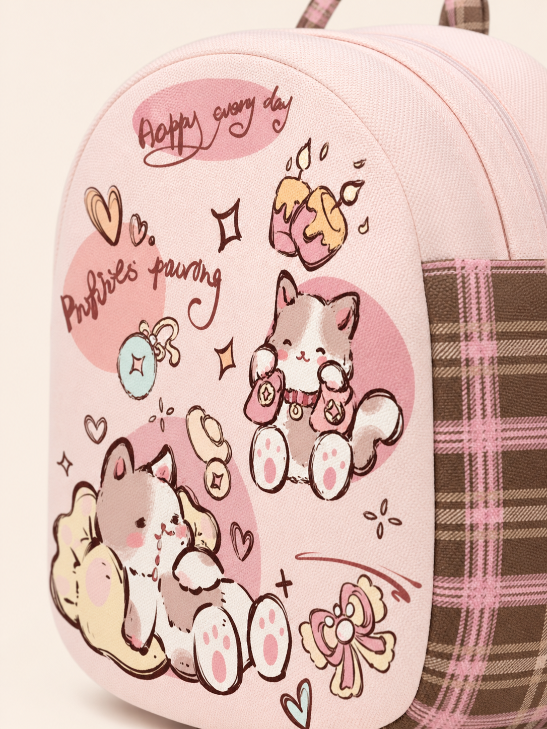 Feast Cat Canvas Backpack — artwork and material detail