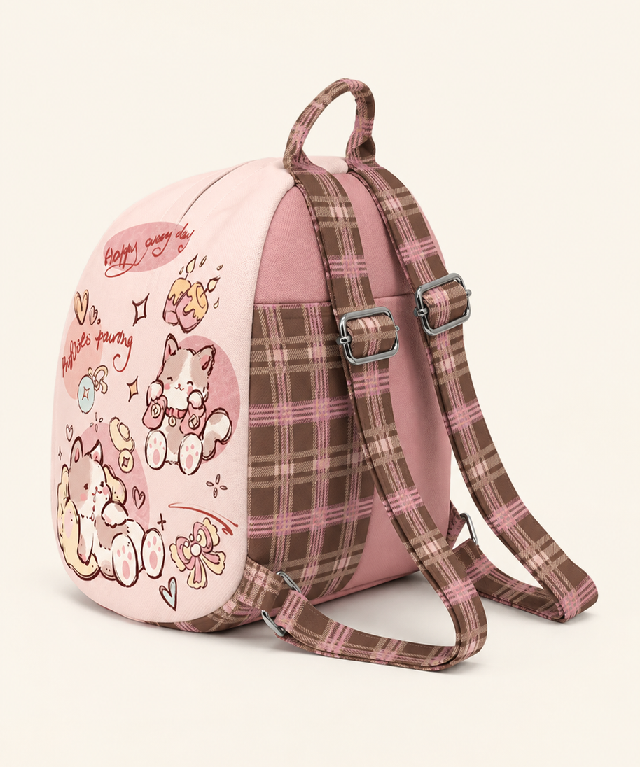 Feast Cat Canvas Backpack — back and construction detail