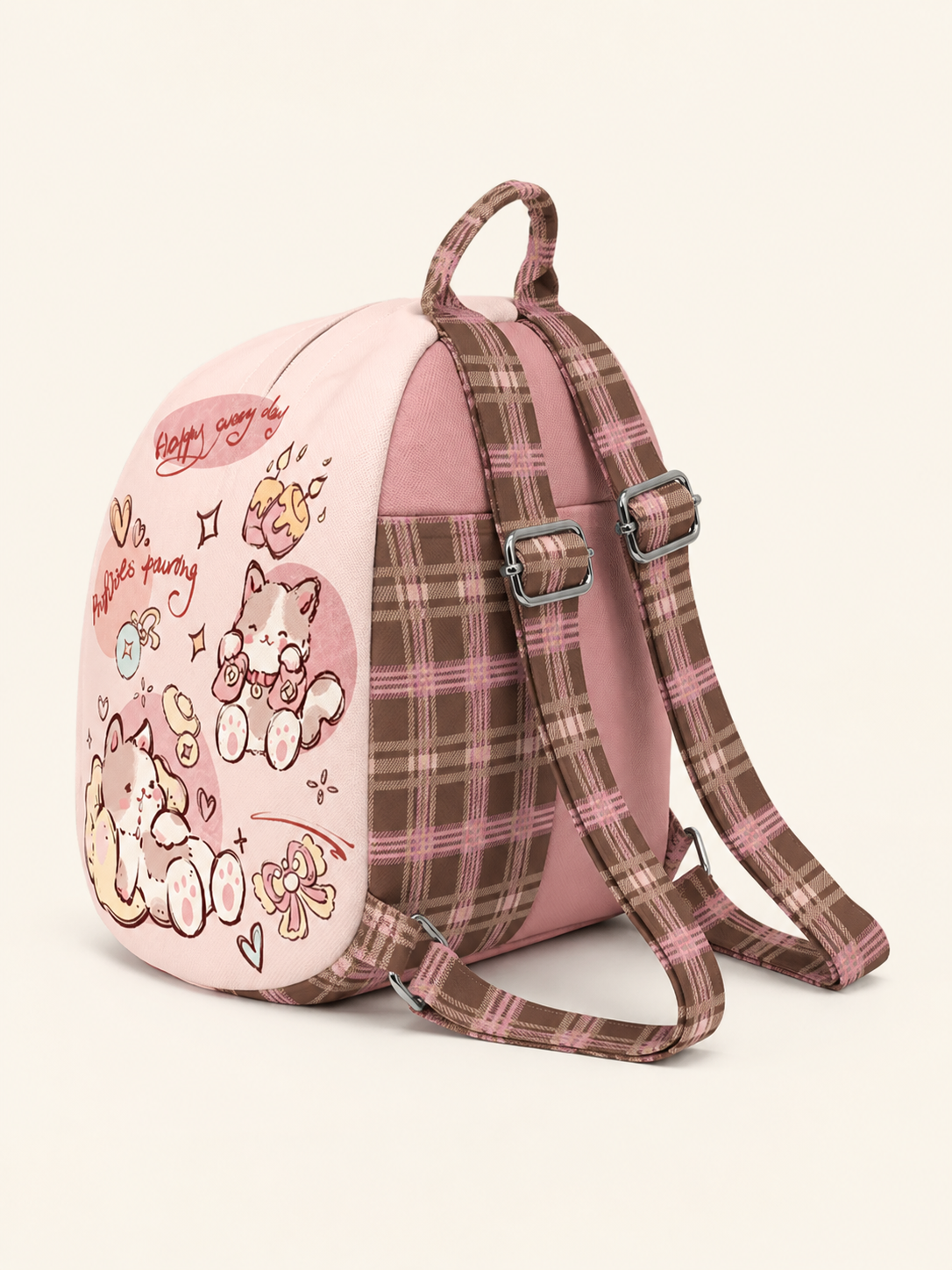 Feast Cat Canvas Backpack — back and construction detail