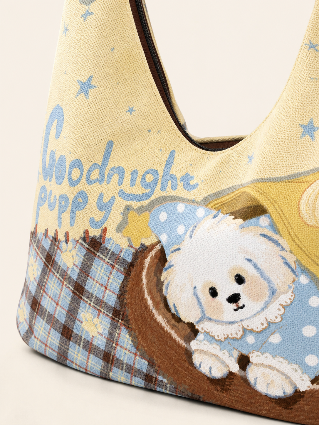 Goodnight Puppy Canvas Crossbody Bag — artwork detail