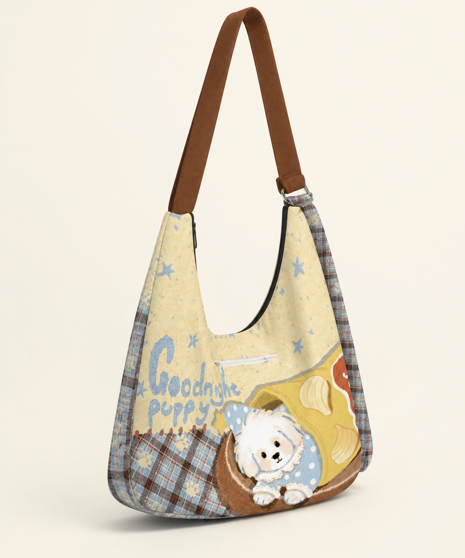 Goodnight Puppy Canvas Crossbody Bag — back view