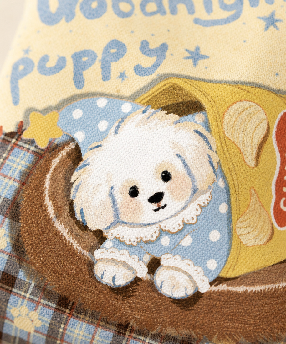 Goodnight Puppy Canvas Phone Bag — artwork detail