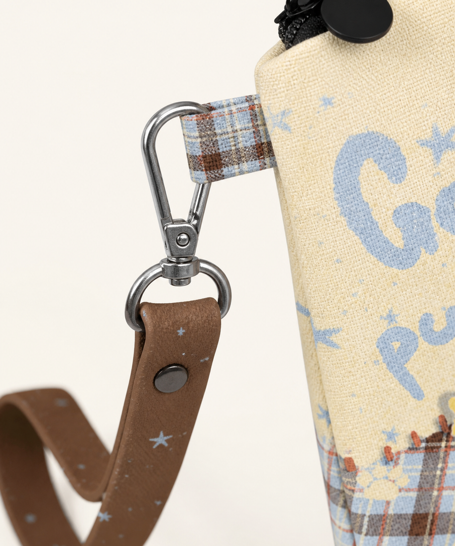 Goodnight Puppy Canvas Phone Bag — strap detail