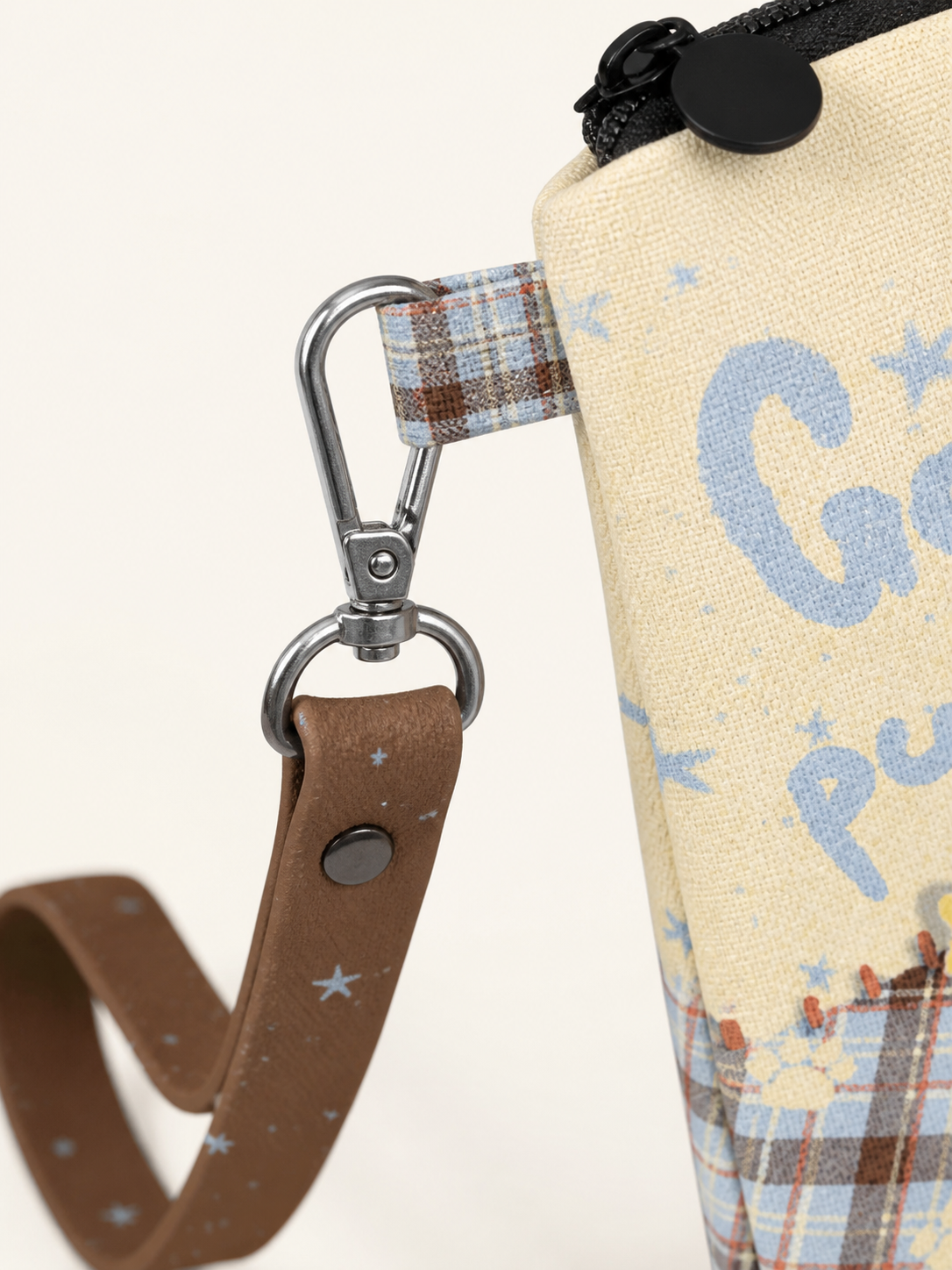 Goodnight Puppy Canvas Phone Bag — strap detail