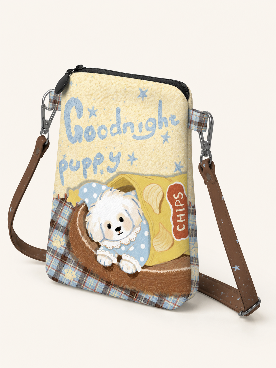 Goodnight Puppy Canvas Phone Bag — back view