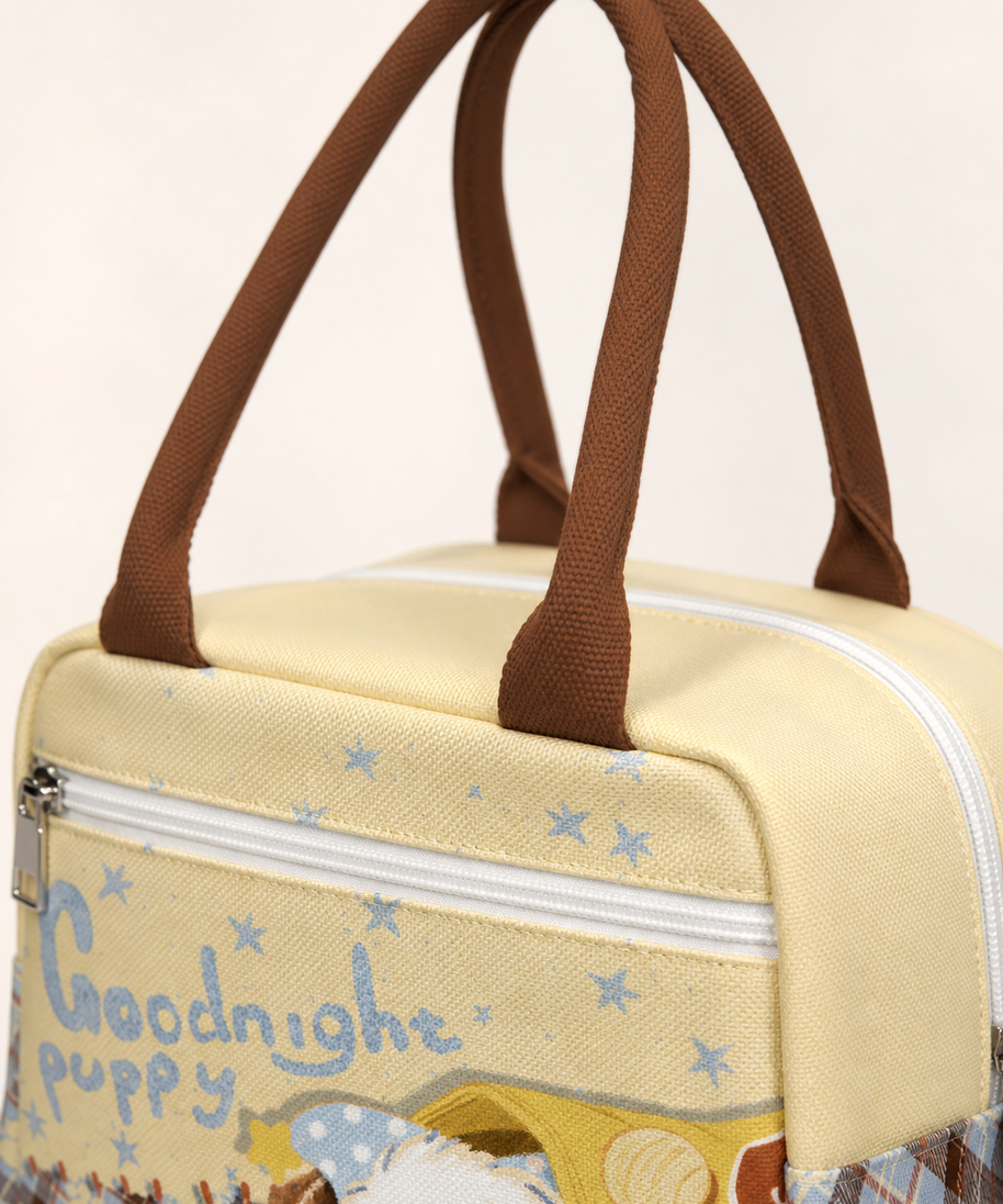 Goodnight Puppy Insulated Lunch Bag — handle detail