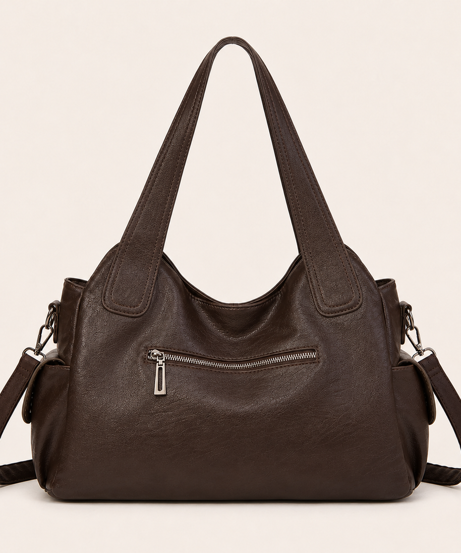Harper Multi-Pocket Convertible Tote Bag back view on warm ivory background
