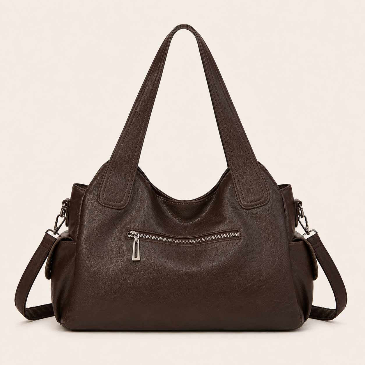 Harper Multi-Pocket Convertible Tote Bag back view on warm ivory background