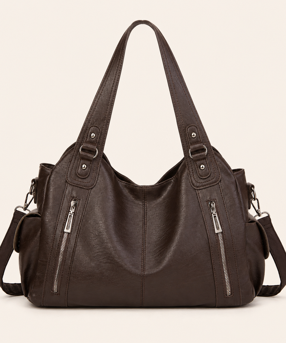 Harper Multi-Pocket Convertible Tote Bag front view on warm ivory background