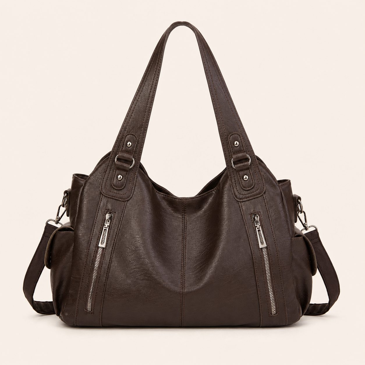 Harper Multi-Pocket Convertible Tote Bag front view on warm ivory background