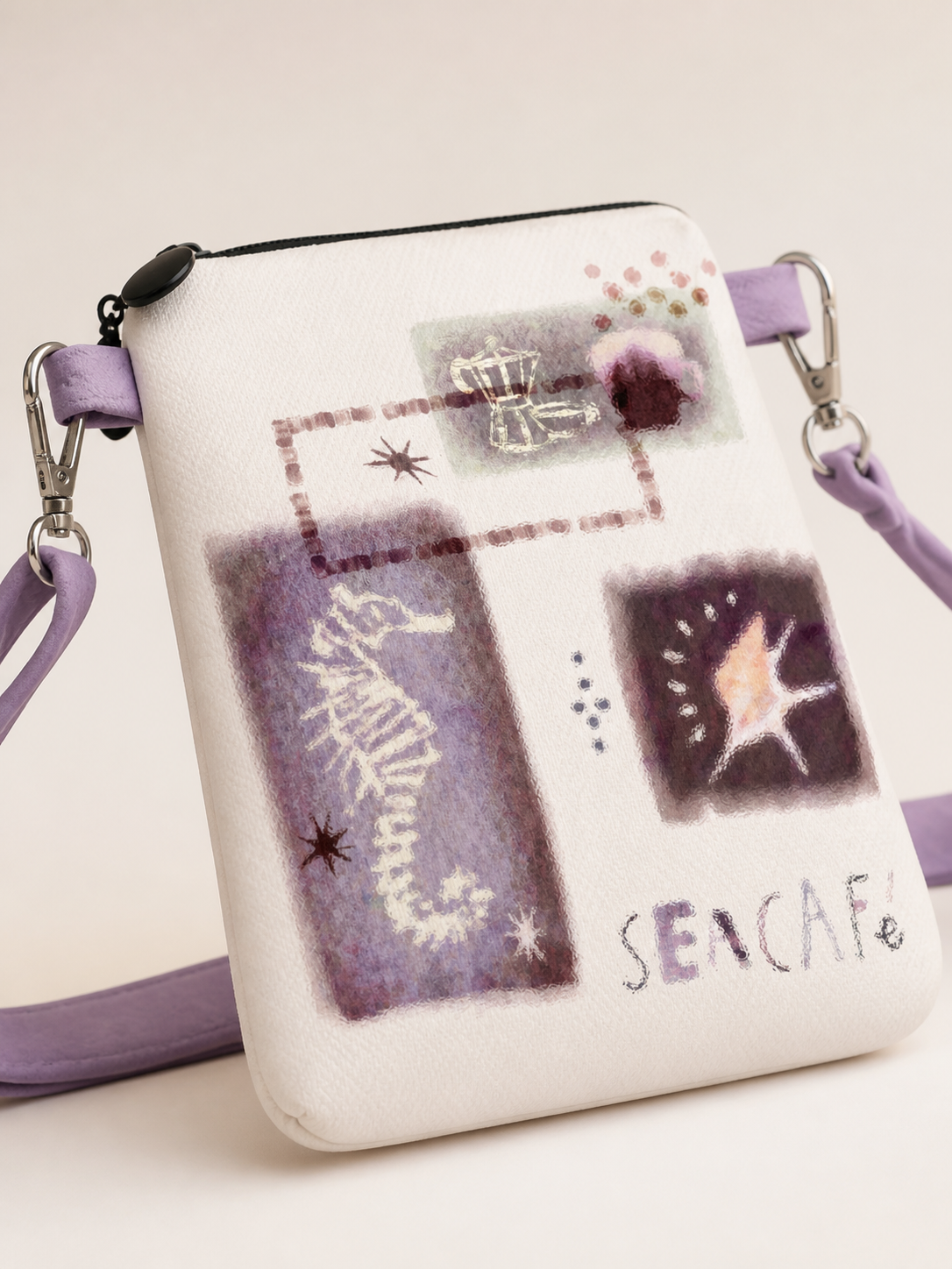 Island Coffee Canvas Phone Bag — shell motif detail