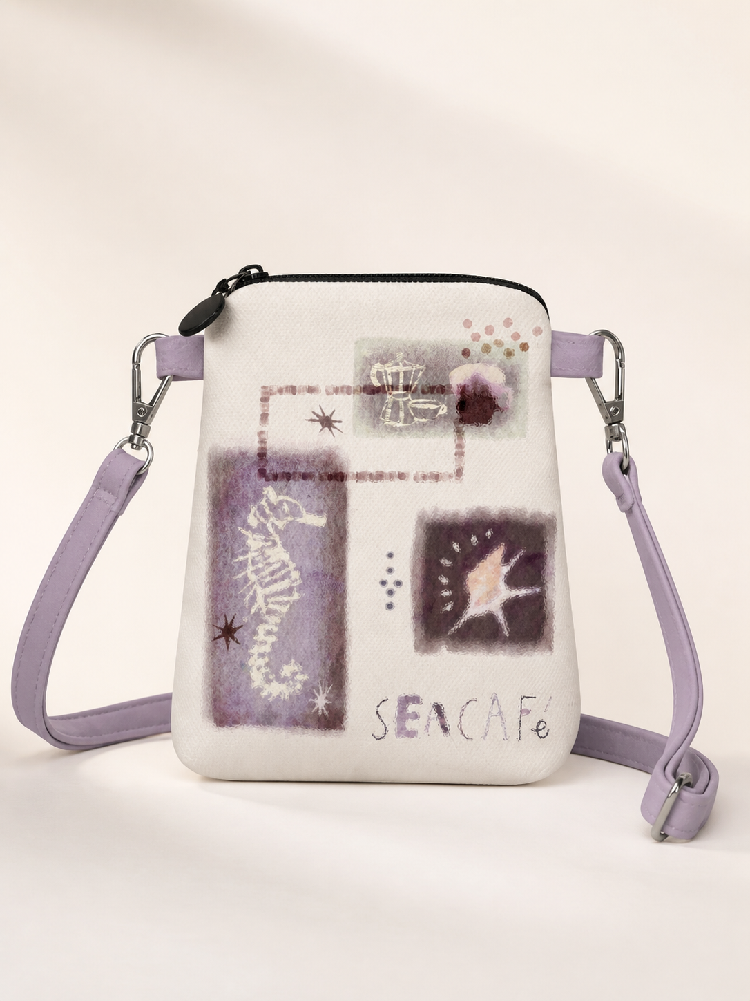Island Coffee Canvas Phone Bag — zipper and hardware detail