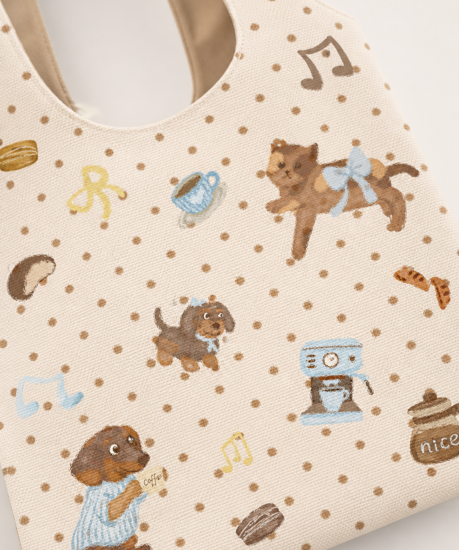 Latte Friends Canvas Shoulder Bag — artwork detail