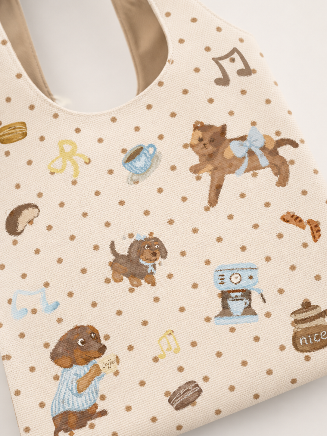 Latte Friends Canvas Shoulder Bag — artwork detail