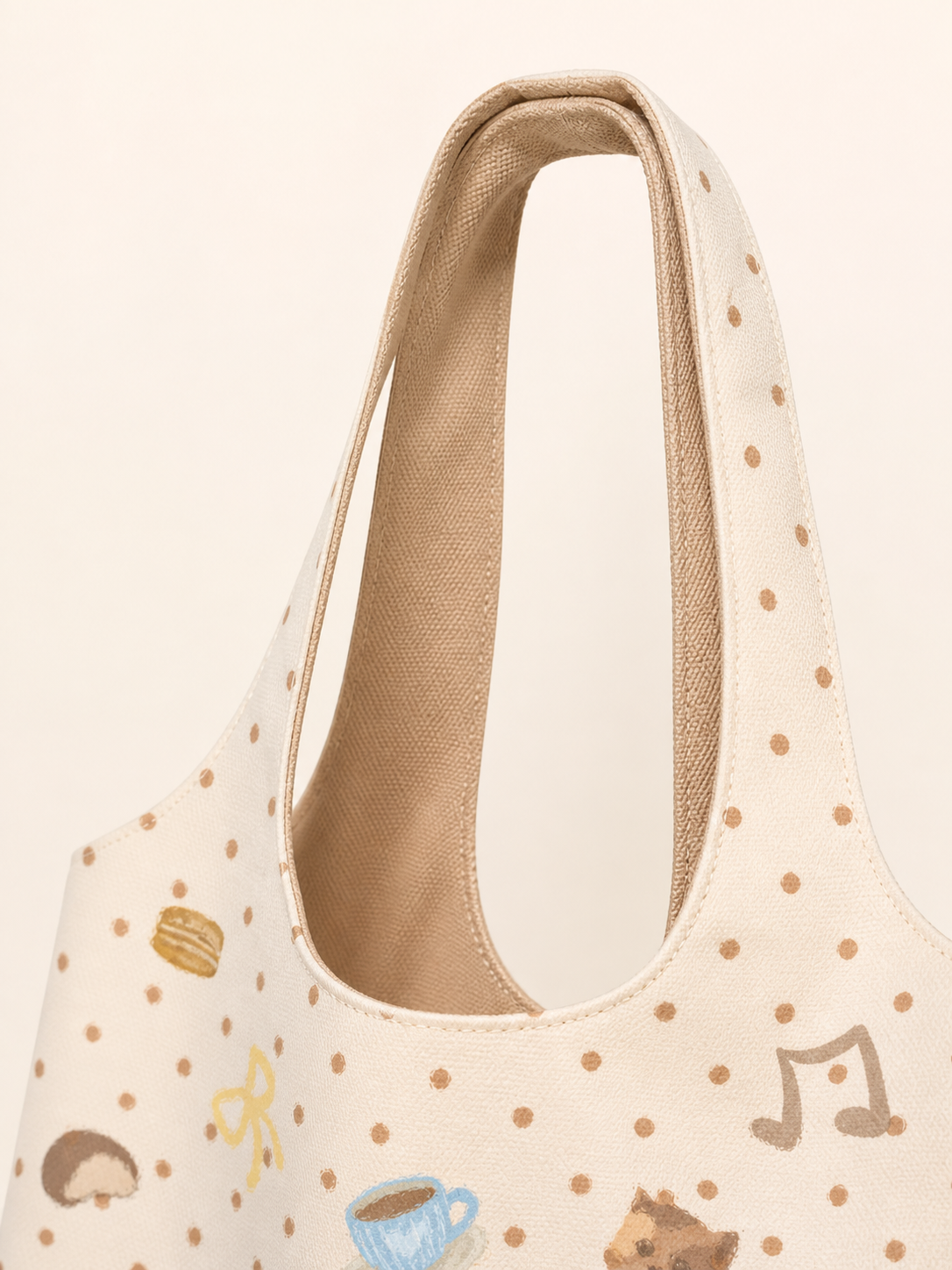 Latte Friends Canvas Shoulder Bag — handle detail