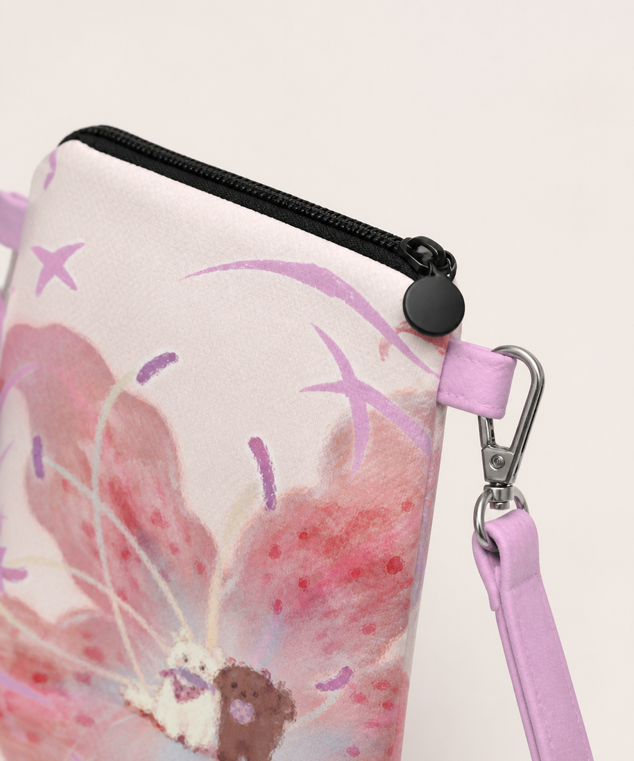 Lily Friends Canvas Phone Bag — zipper detail