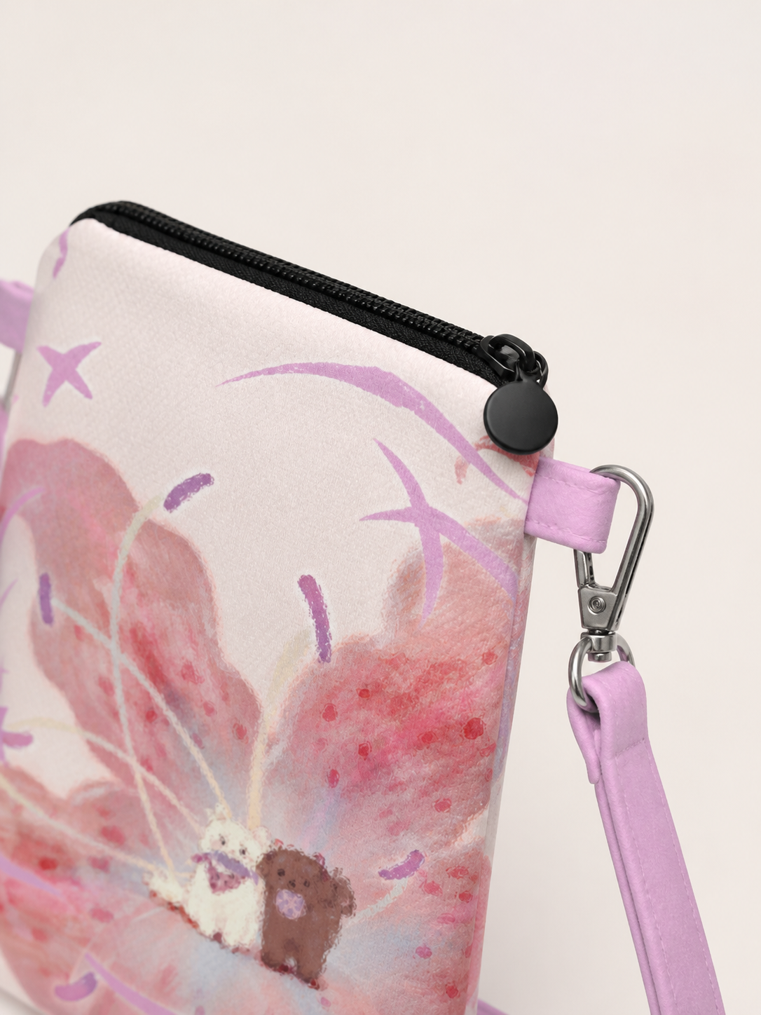 Lily Friends Canvas Phone Bag — zipper detail