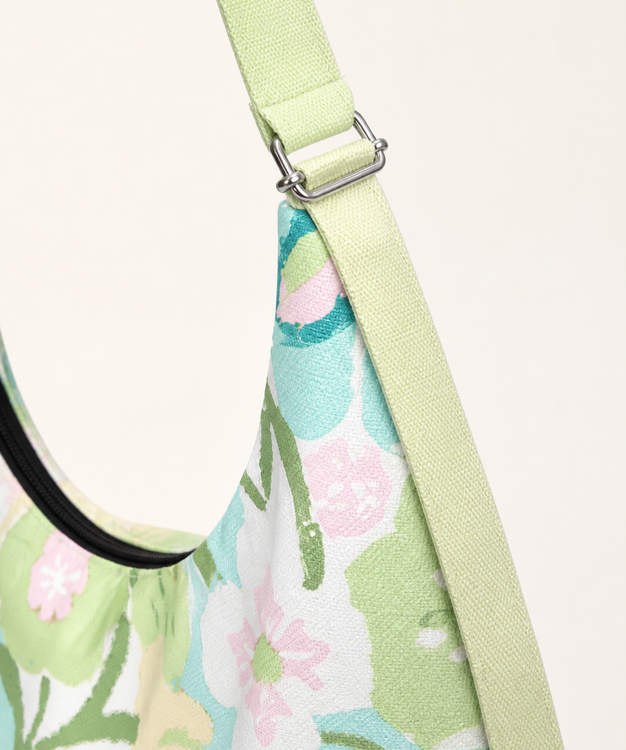 Lime Blossom Canvas Crossbody Bag — strap detail