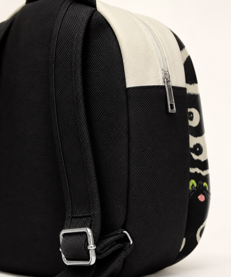 Little Black Canvas Backpack — strap detail