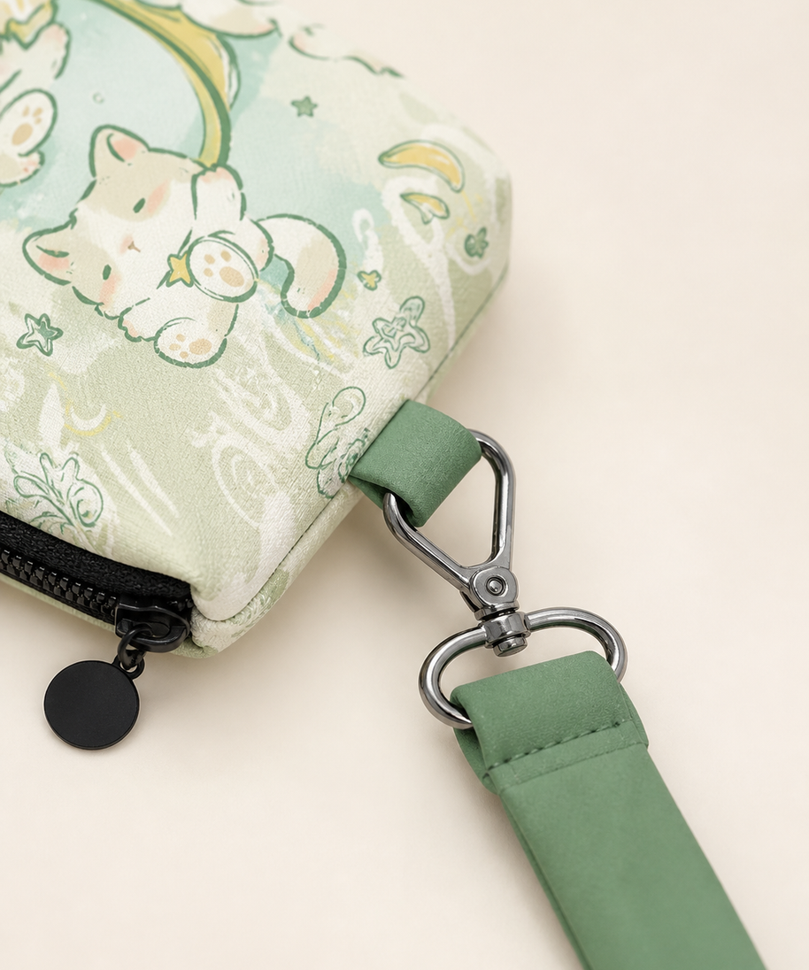 Lucky Cat Canvas Phone Bag — strap detail