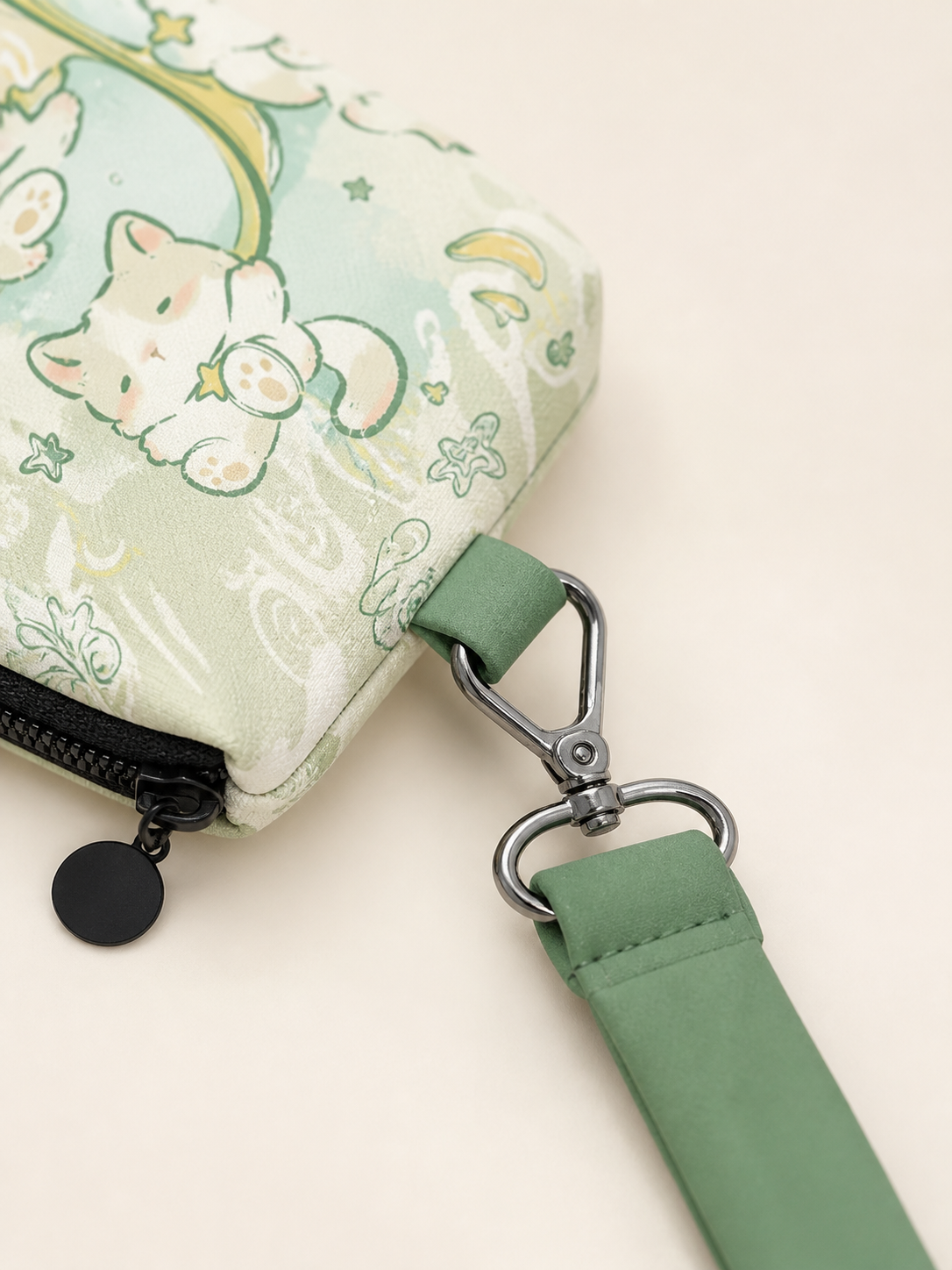 Lucky Cat Canvas Phone Bag — strap detail