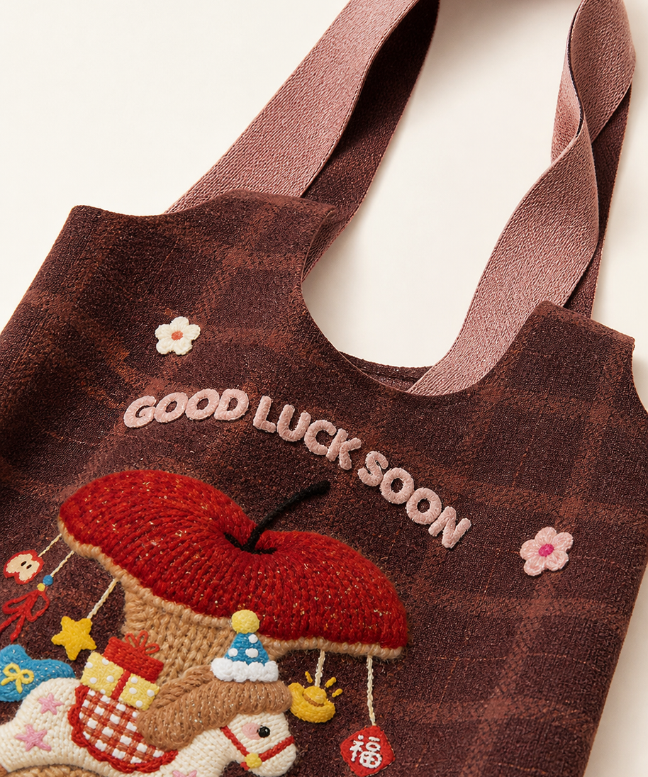 Lucky Horse Canvas Shoulder Bag — handle detail