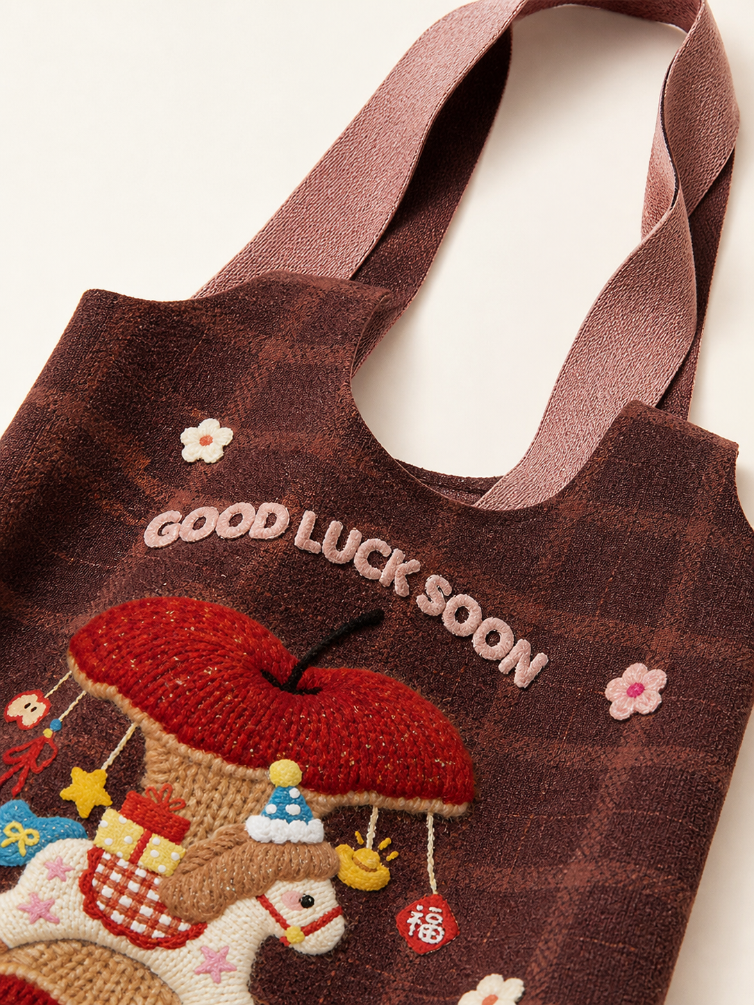 Lucky Horse Canvas Shoulder Bag — handle detail