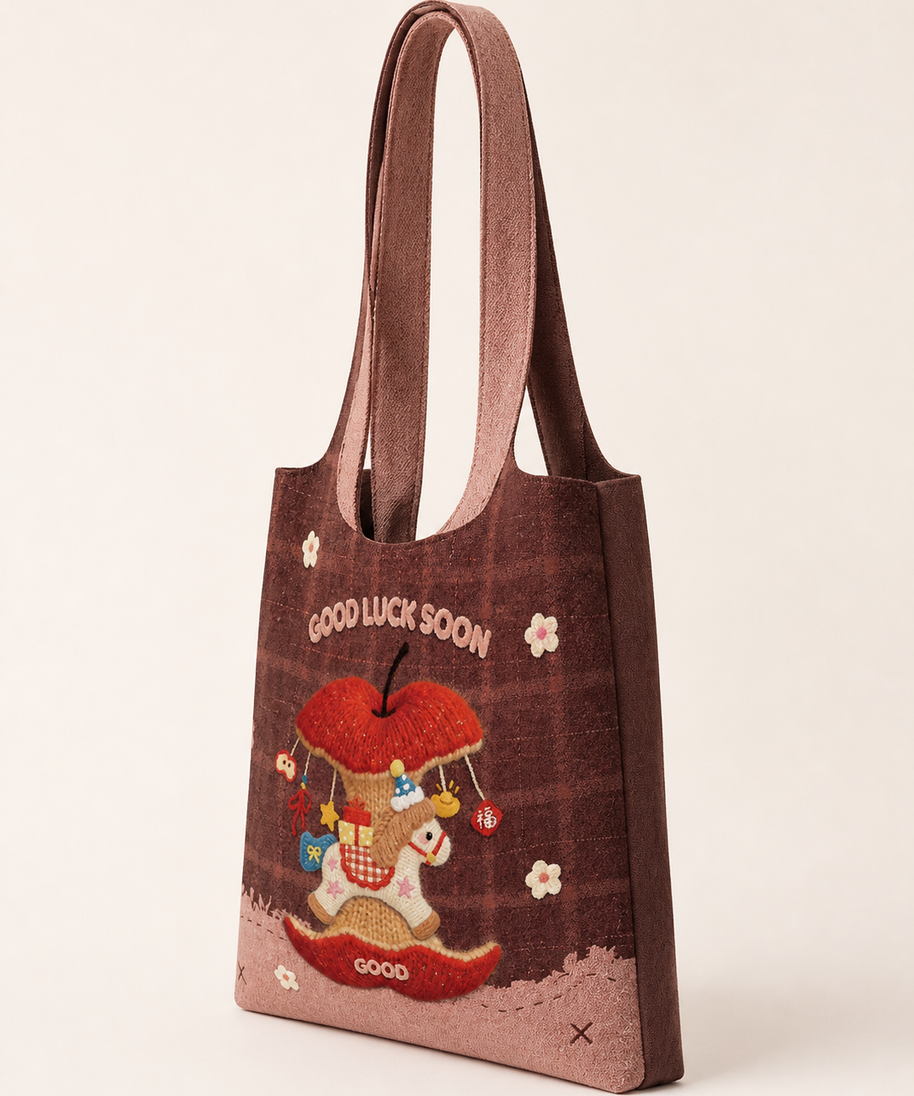 Lucky Horse Canvas Shoulder Bag — back view