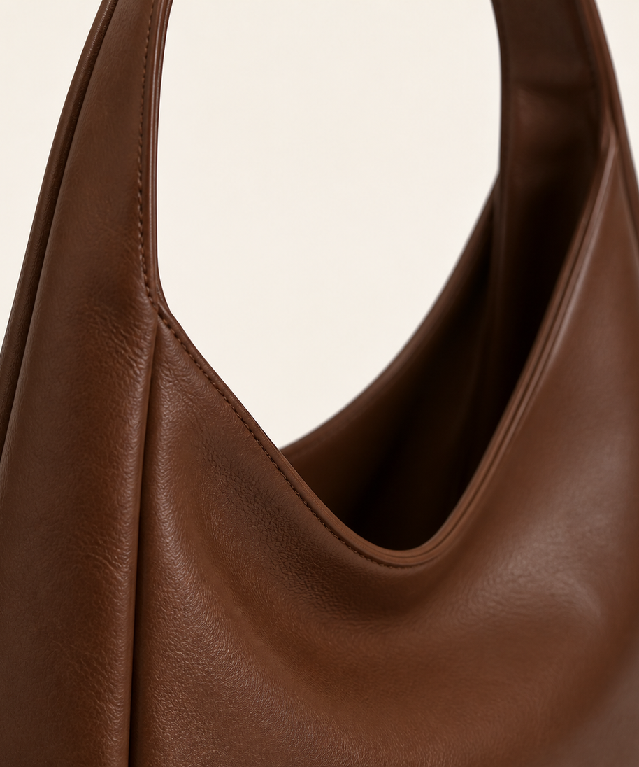 Marlow hobo bag integrated handle and leather material detail