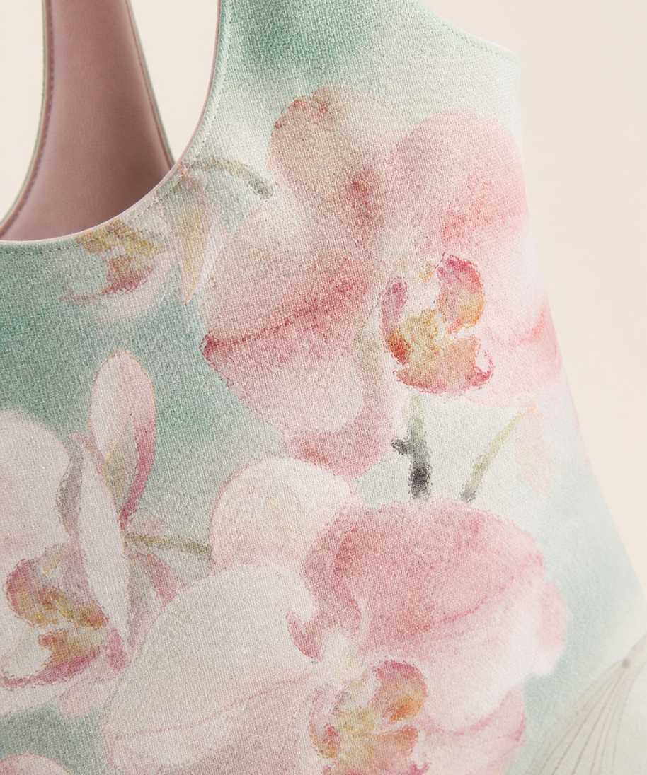 Mist Orchid Canvas Shoulder Bag — orchid print detail