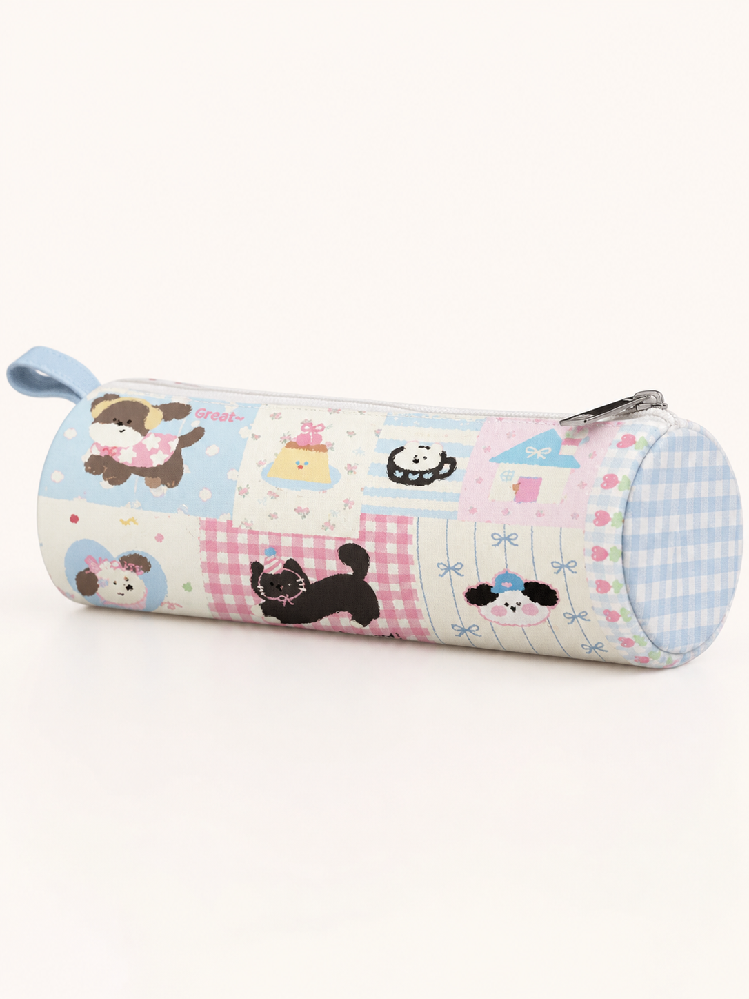Patchwork Park Canvas Round Pencil Case — artwork detail