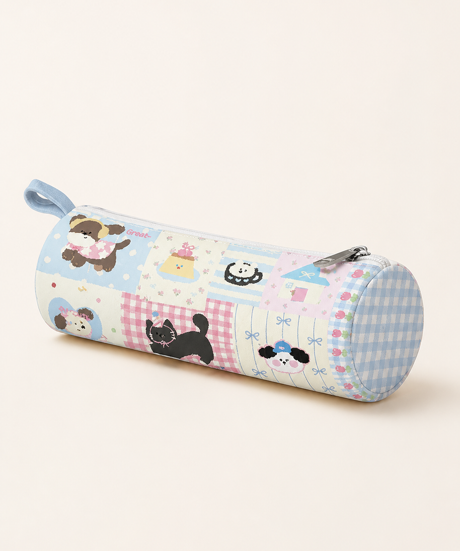 Patchwork Park Canvas Round Pencil Case — back view