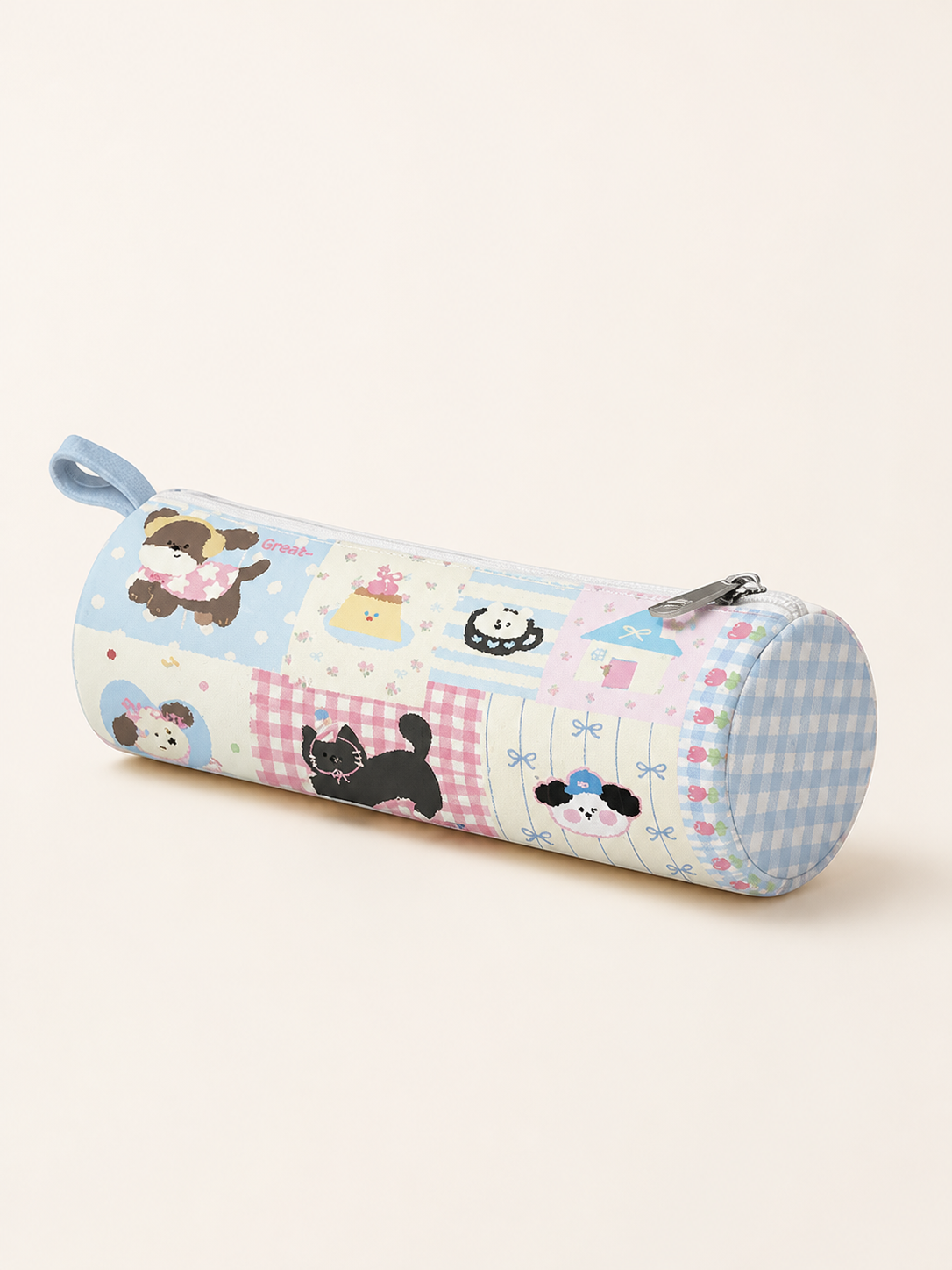 Patchwork Park Canvas Round Pencil Case — back view
