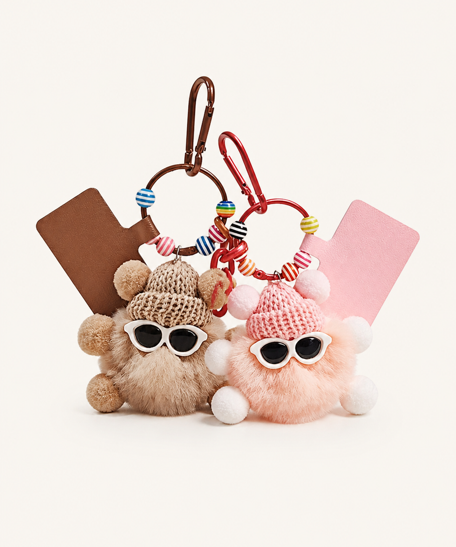 Pom-Pom Beanie Bag Charm — front view