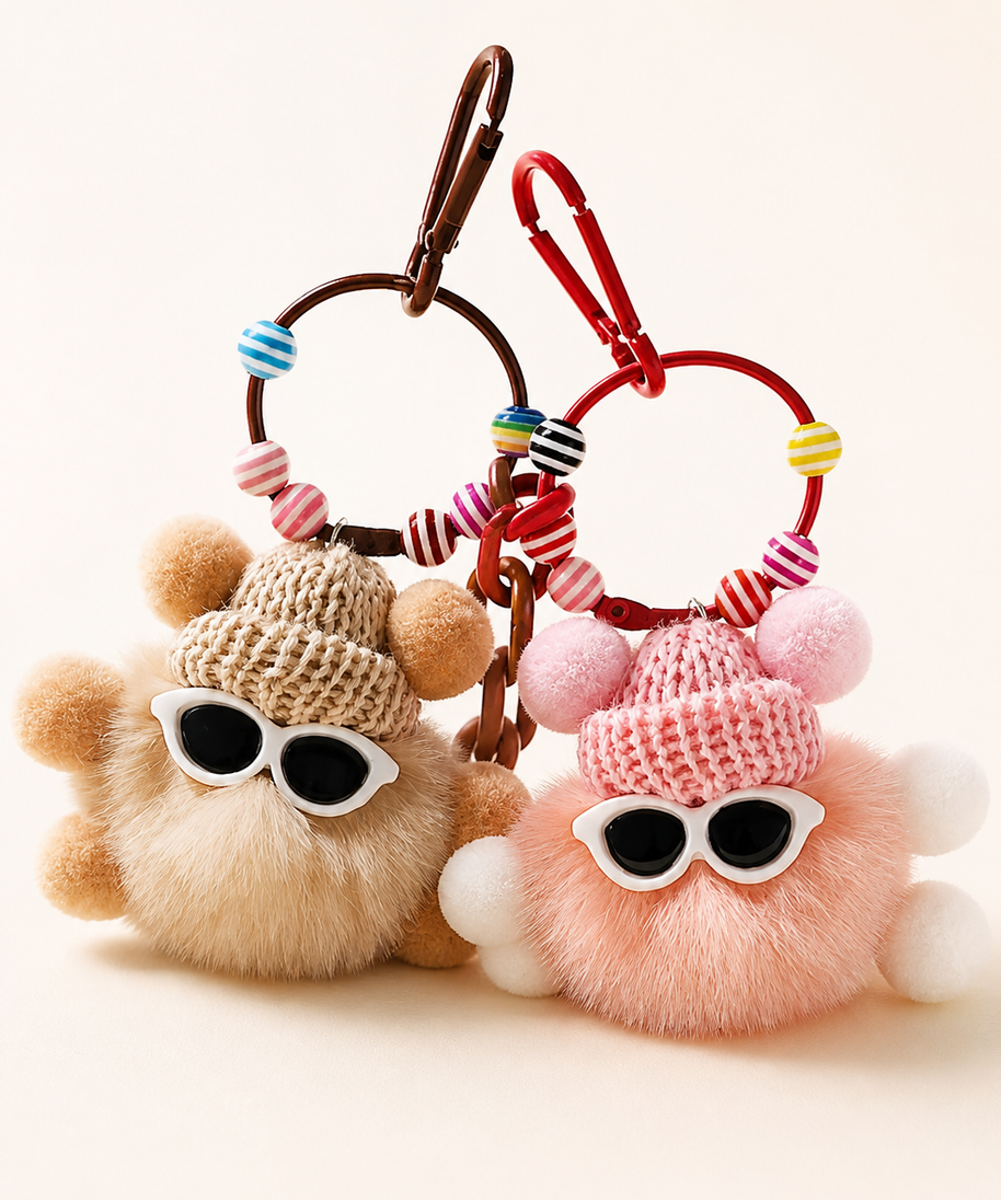 Pom-Pom Beanie Bag Charm — knit detail
