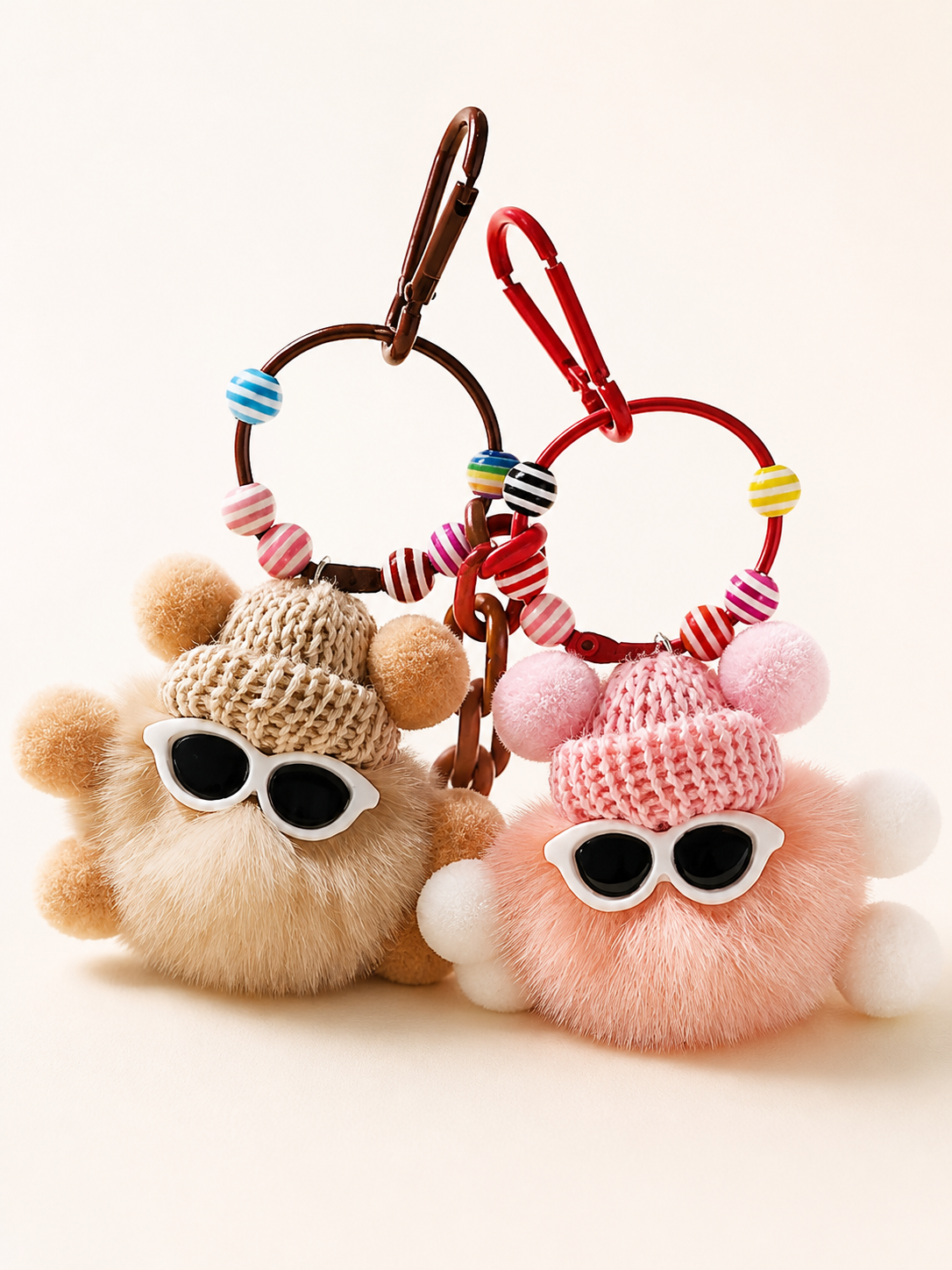 Pom-Pom Beanie Bag Charm — knit detail