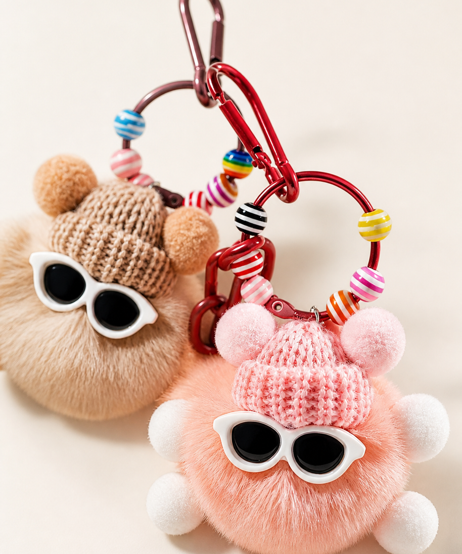 Pom-Pom Beanie Bag Charm — hardware detail